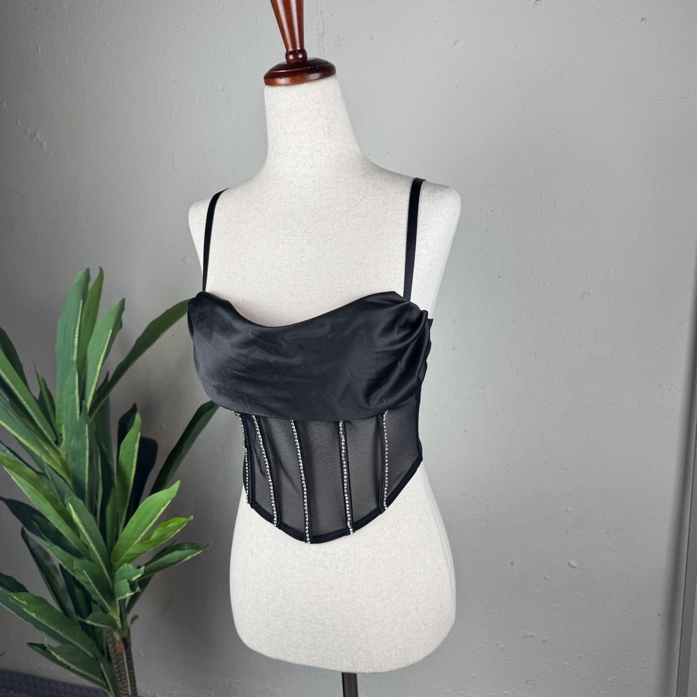 Girly Grunge Festival Black Cropped Rhinestone Windsor Corset Top Women S NWT